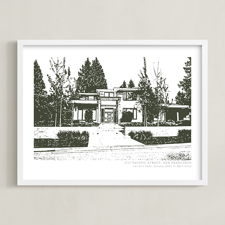"Custom House Portrait with Text" - Custom Print in Olive Shadow by Minted - Framed