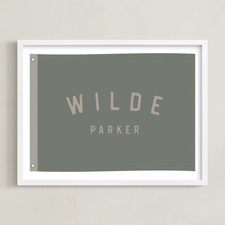 "Name Flag" - Personalized Art Print in Army Green by taylorVdesign - Framed