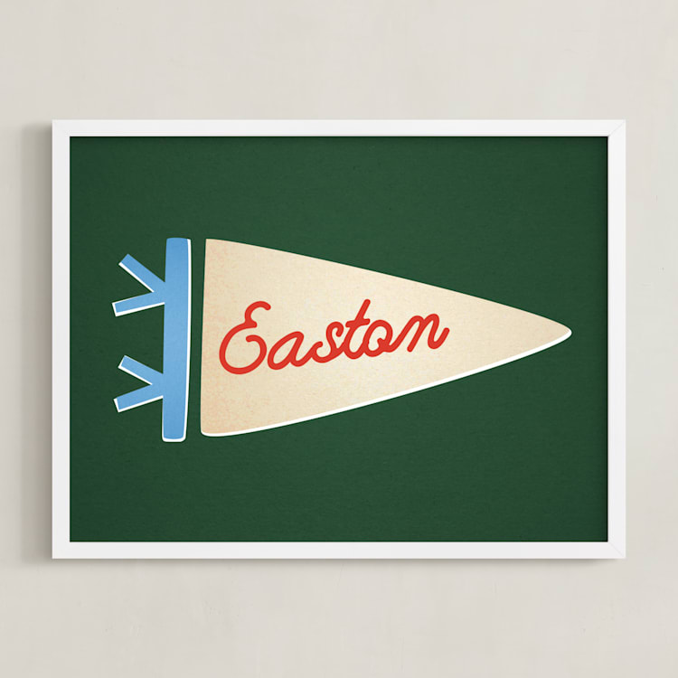 "Proud Pennant" - Personalized Art Print in Forest by Amy Kross - Framed
