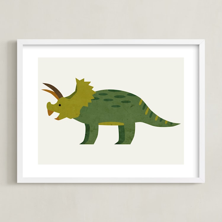 "Triceratops" - Art Print in Cream by Amy Mullen - Framed