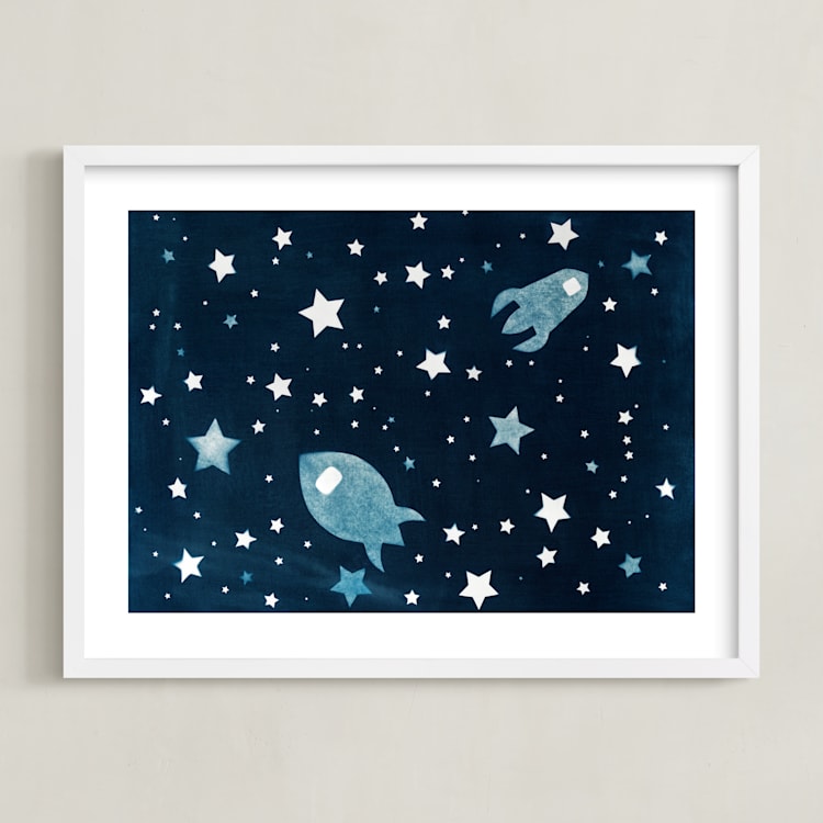 "Through space and time" - Art Print in Prussian blue by raven erebus - Framed