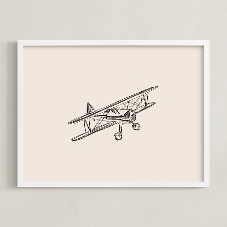 "Take Flight Loose Sketch 3" - Art Print in Beige by Katie Mulder - Framed