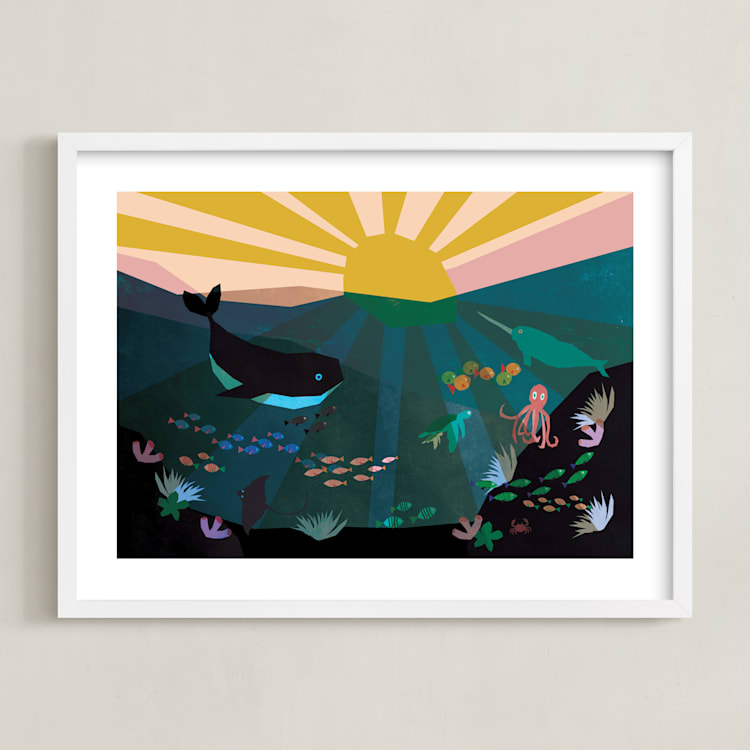 "Underwater Sunset" - Art Print in Ocean by Morgan Kendall - Framed