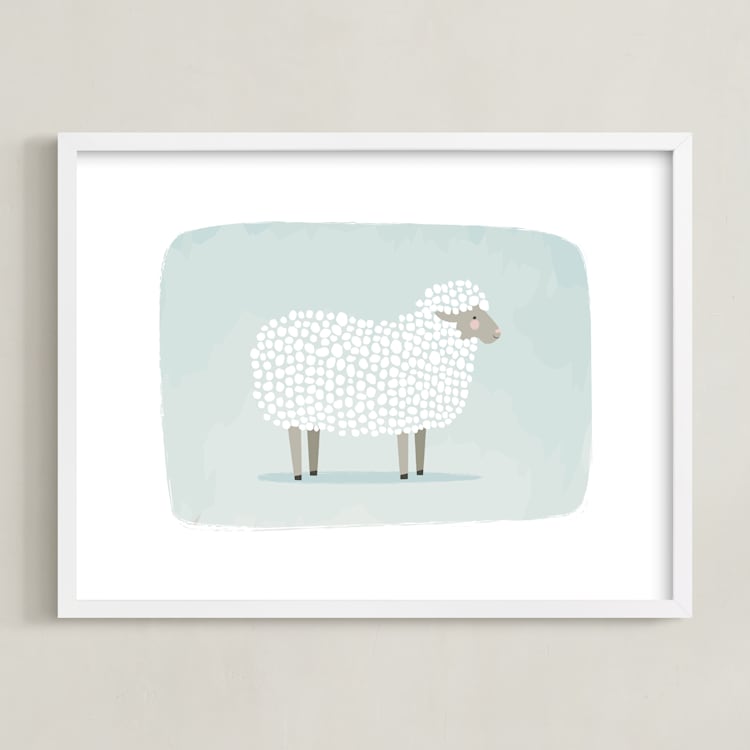"woolly sheep" - Art Print in sky by Karidy Walker - Framed