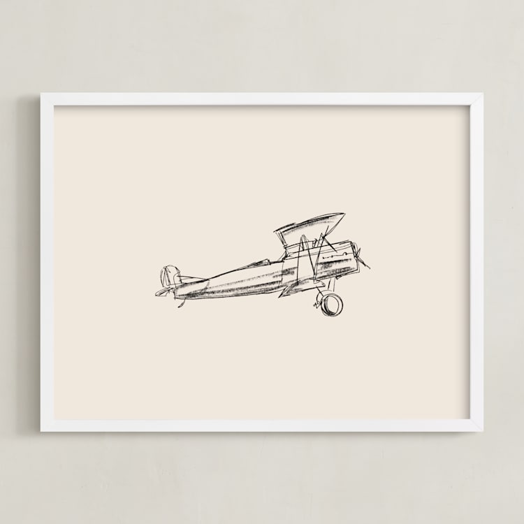 "Take Flight Loose Sketch 2" - Art Print in Beige by Katie Mulder - Framed