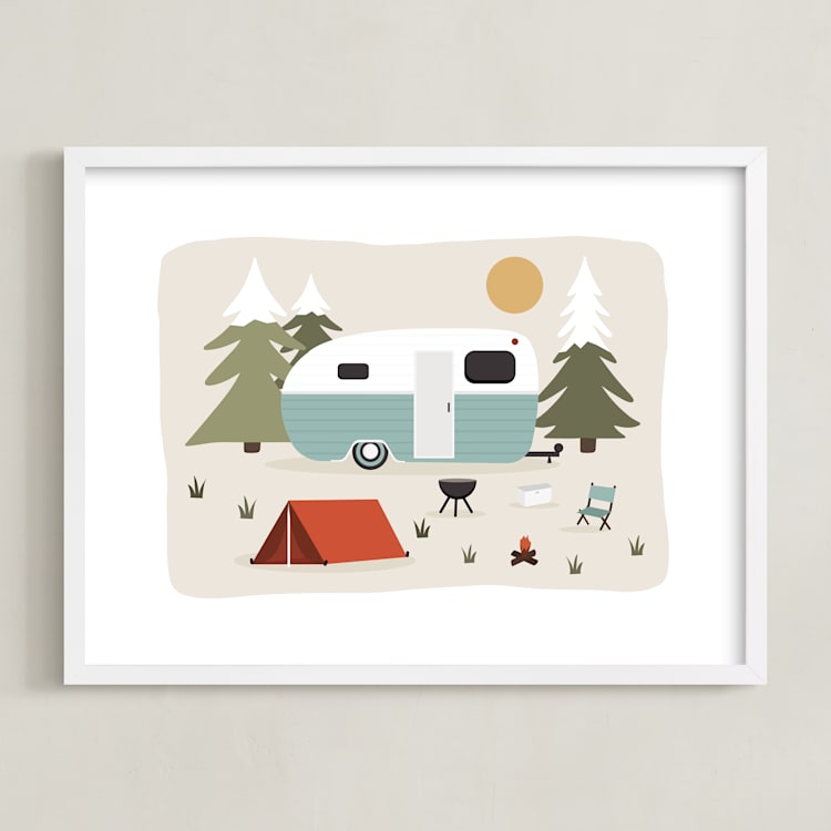 "Happy Camper" - Art Print in Toasted Marshmallow by Christie Garcia - Framed