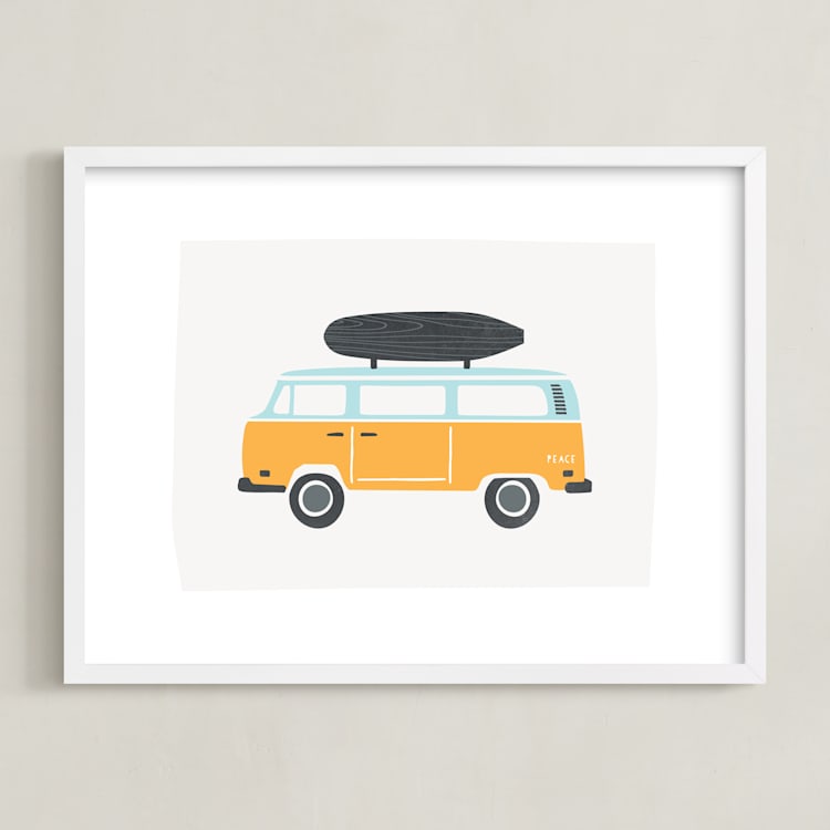 "Wheels 4" - Art Print in Mustard by Kristie Kern - Framed