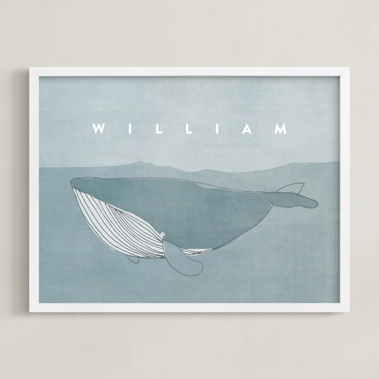 "Sweet Whale" - Personalized Art Print in Whale Blue by Lucrecia Caporale - Framed