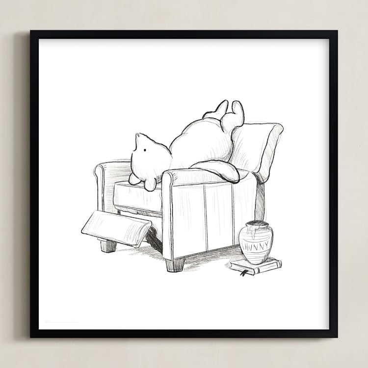 "Pooh Lounging | Winnie The Pooh" - Art Print in White by Stefanie Lane - Framed