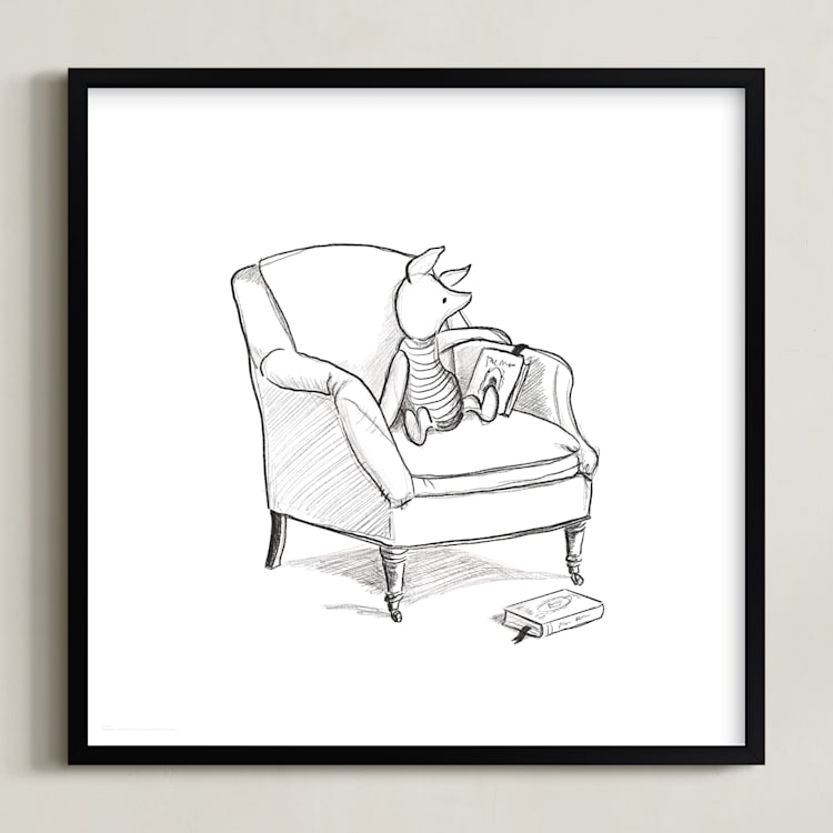 "Piglet Lounging | Winnie The Pooh" - Art Print in White by Stefanie Lane - Framed
