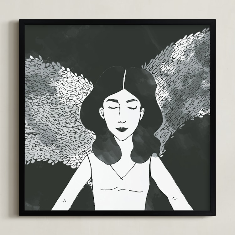 "Wings" - Art Print in Black by Deynaaz Daraei - Framed