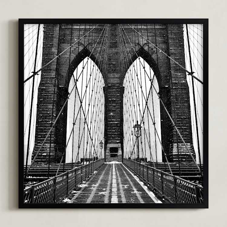 "Snowing Bridge" - Art Print in Black & White by Jason Derck - Framed
