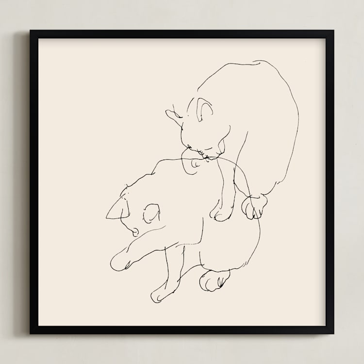 "Sketches after cat IV" - Art Print in Black and Champagne by Catilustre - Framed