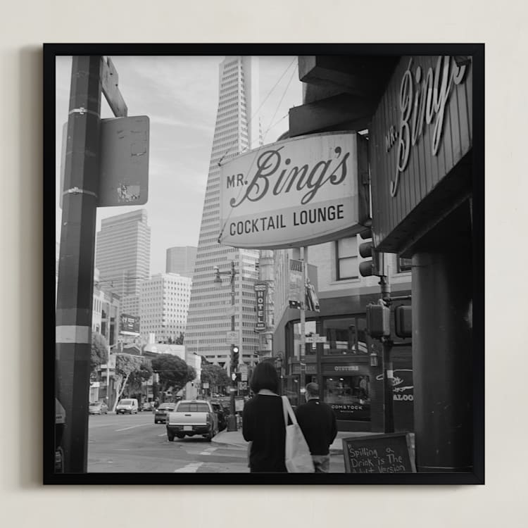 "Mr Bings Cocktail Lounge" - Art Print in Black by Austin Warnock - Framed