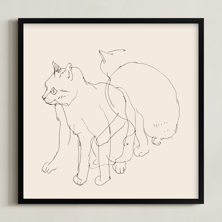 "Sketches after cat II" - Art Print in Black and champagne by Catilustre - Framed