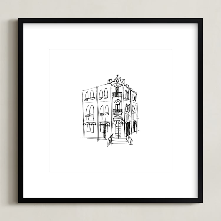 "Paris Street Shop 3" - Art Print in Black and White by Phrosné Barwood - Framed