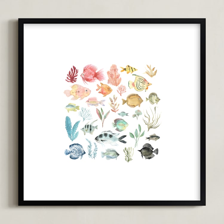 "Tropical Fish" - Art Print in Coral by Emilie Simpson - Framed