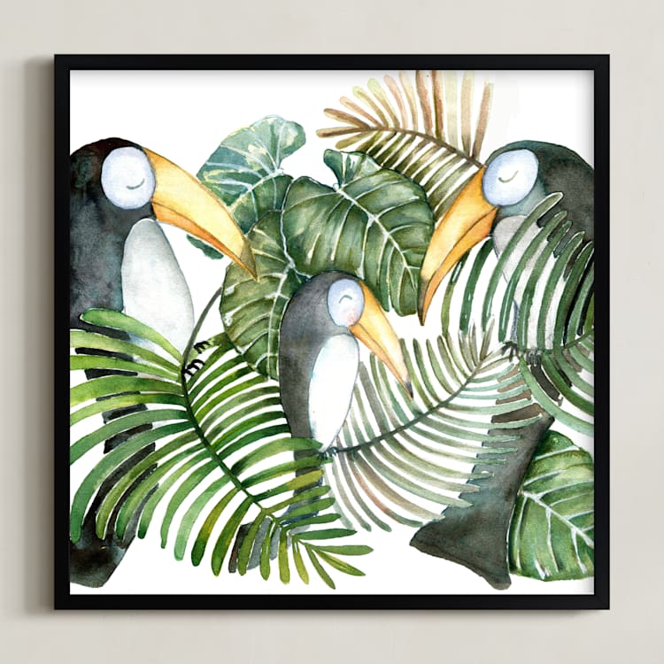 "Toucan jungle family" - Art Print in jungle green by Lulaloo - Framed