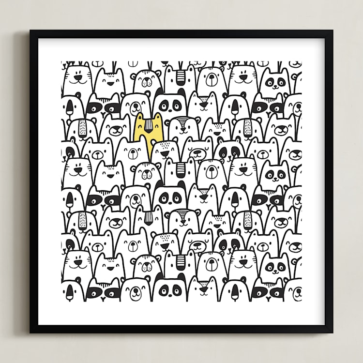 "All the Bears" - Art Print in Yellow & Black by Gila von Meissner - Framed