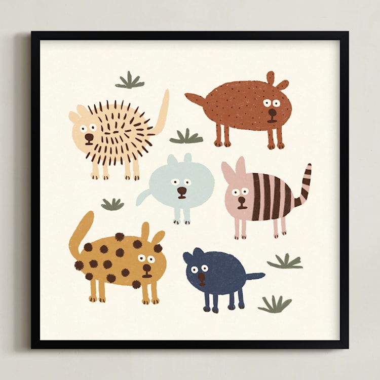 "Surprised Puppies" - Art Print in Desert Brown by Alisa Galitsyna - Framed