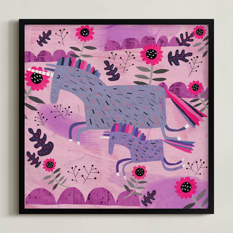 "Unicorn Dance" - Art Print in Lavendar Flower by Chris Lensch - Framed