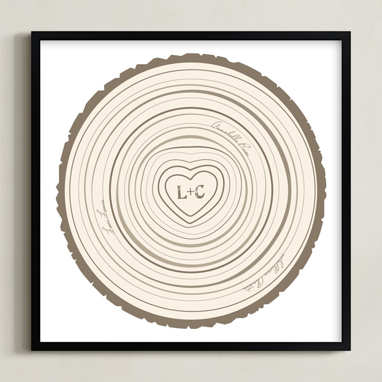 "Family Tree Rings" - Personalized Art Print in Bark by Jessie Steury - Framed