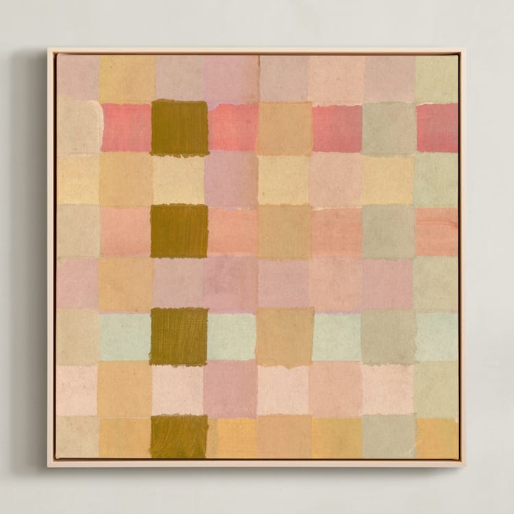 "Checkers 1" - Art Print in Wheat by Lindsay Megahed - Framed Canvas