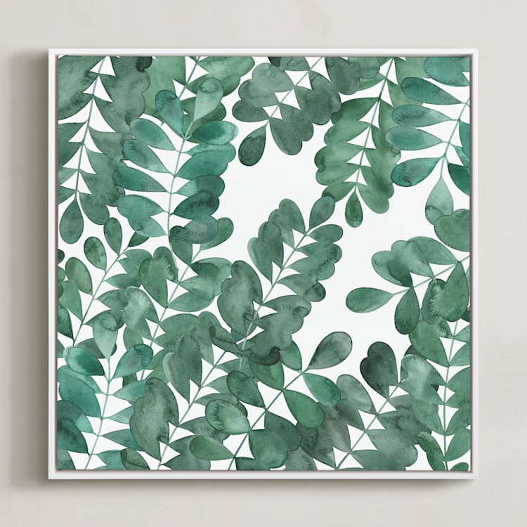 "Leafy Bowers" - Art Print in Emerald Green by Natalie Ryan - Framed Canvas