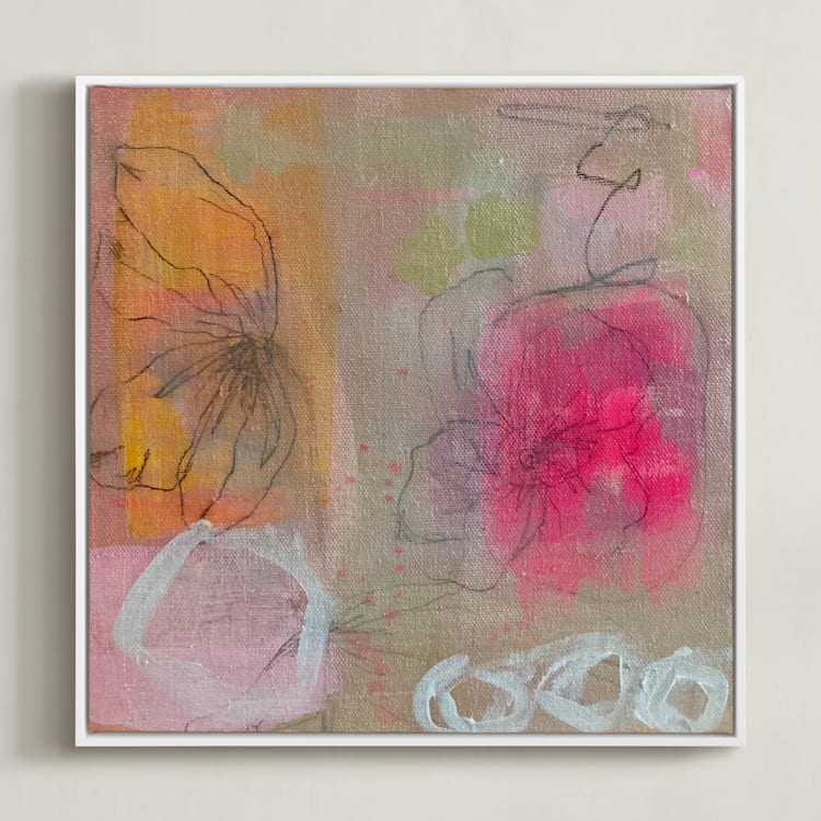 "Sherbet Garden" - Art Print in Sherbet Orange by Nicole Simms - Framed Canvas