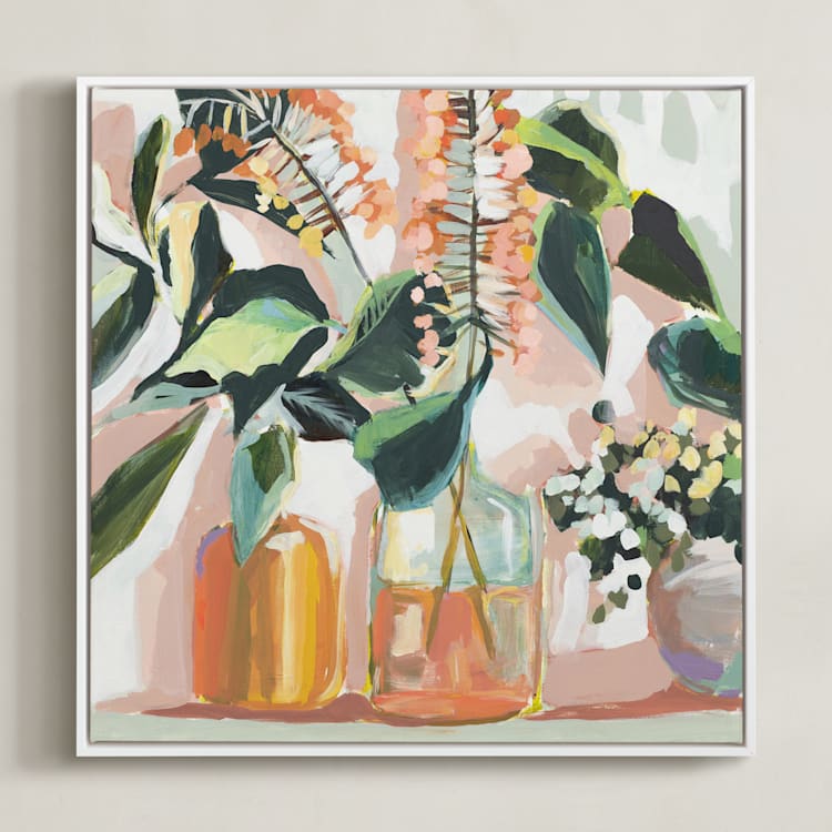 "Green Thumb" - Art Print in Persimmon by Jenny Westenhofer - Framed Canvas