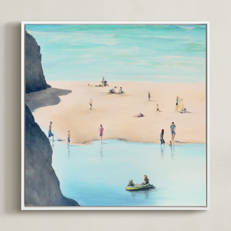 "Beachside Bliss" - Art Print in Soft Turquoise by Elle Youm - Framed Canvas