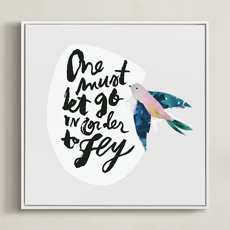 "Fly" - Art Print in Dove by lori jacobs wemple - Framed Canvas