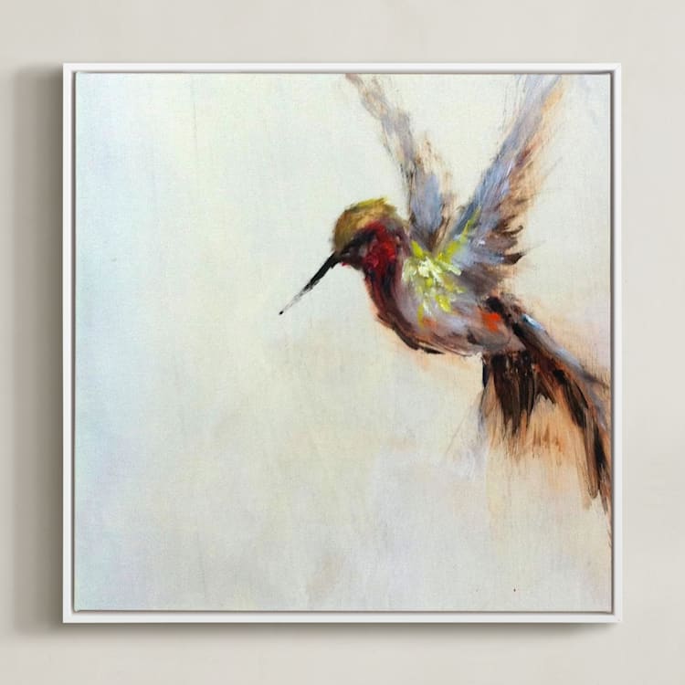 "The Humbly Hummingbird " - Art Print in orange by Amanda Faubus - Framed Canvas