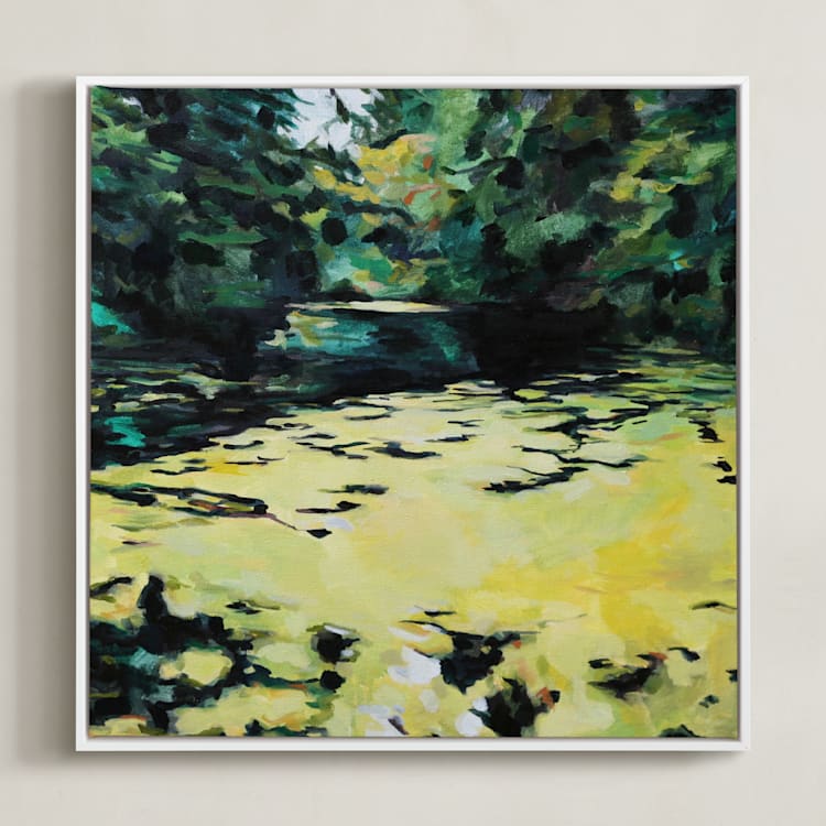 "Merge" - Art Print in Yellow Green by Kelly Johnston - Framed Canvas
