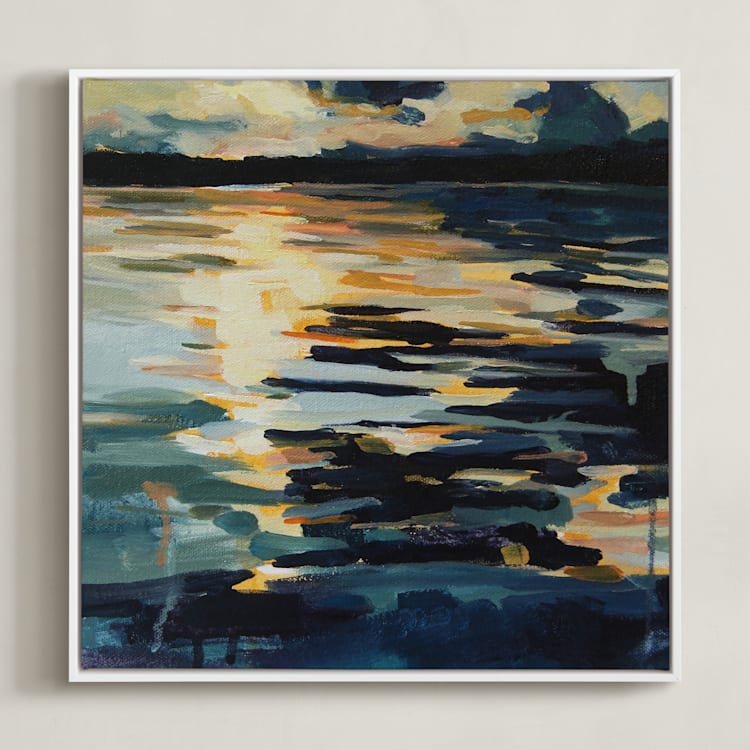 "Collide I" - Art Print in Marine Blue by Kelly Johnston - Framed Canvas