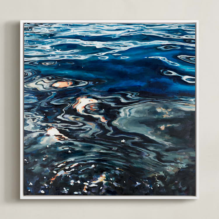 "Silver Sea" - Art Print in Ultramarine Blue by Kelly Johnston - Framed Canvas