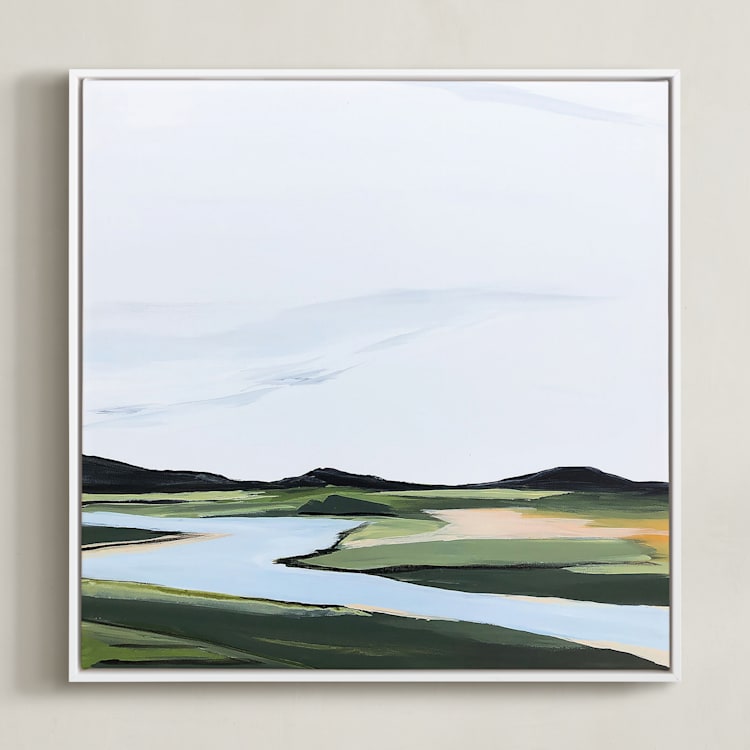 "County Road River Bank" - Art Print in Emerald green by Rebecca King - Framed Canvas