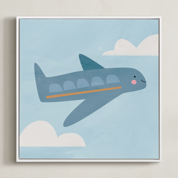 "Vehicles Plane" - Art Print in Blue by lori jacobs wemple - Framed Canvas