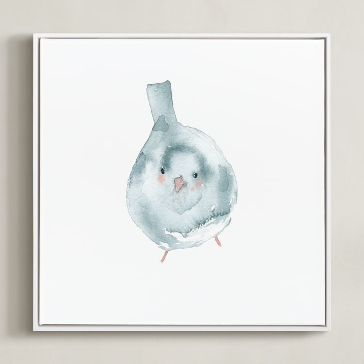 "Blushing Bird 3" - Art Print in light blue by Renee Anne Bouffard-McManus - Framed Canvas