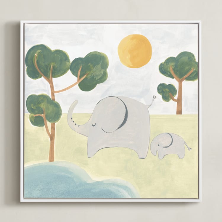 "Safari Friends 3" - Art Print in Lime by Teju Reval - Framed Canvas