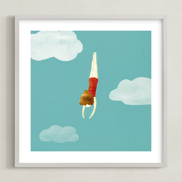 "swimmer" - Art Print in turquoise by Maria Gromek - Framed