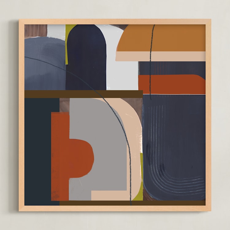"Modern Arches" - Art Print in Navy by AlisonJerry - Framed