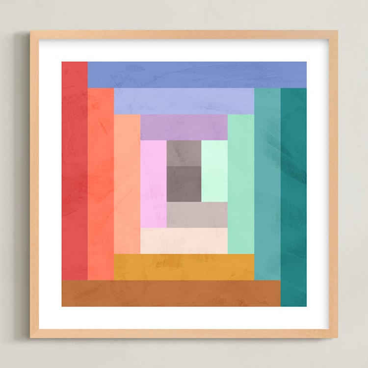"Modern Quilt Geometric" - Art Print in Brights by Field and Sky - Framed