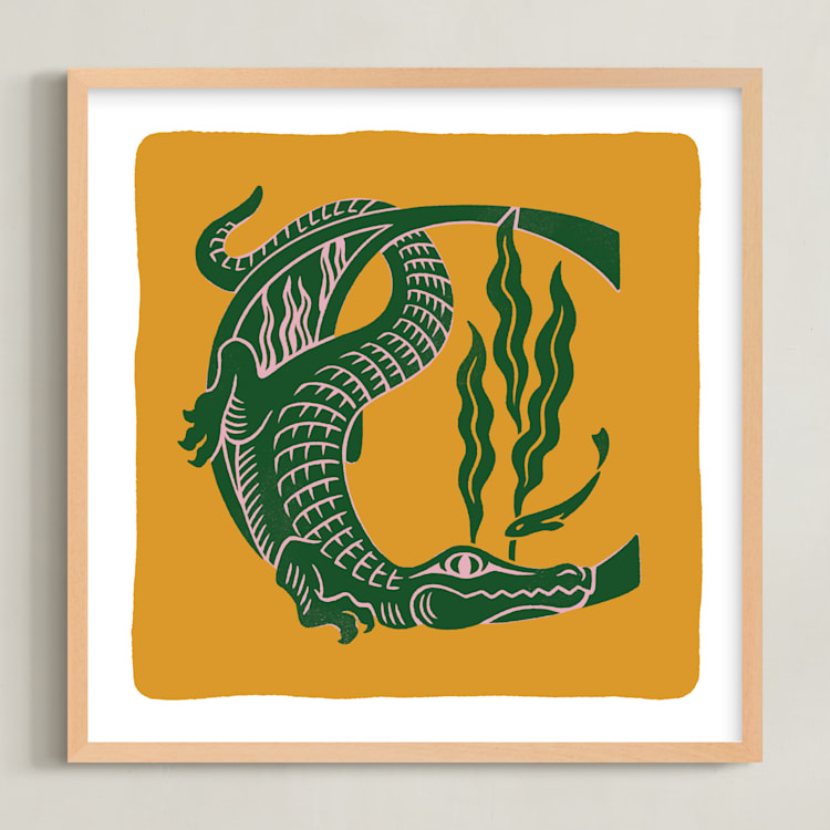 "Animal Alphabet 3" - Art Print in Gold by Lia Geeter - Framed