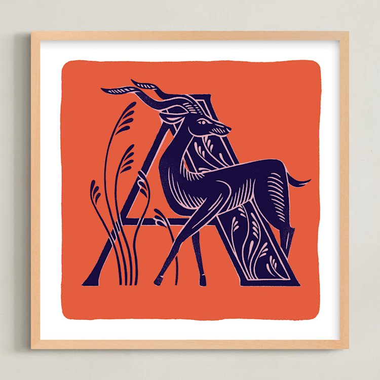 "Animal Alphabet 1" - Art Print in Coral by Lia Geeter - Framed