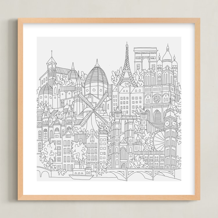 "Study Abroad" - Art Print in White by Krissy Bengtson - Framed