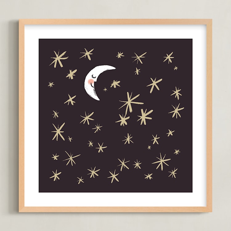 "Good Night Moon and Stars" - Art Print in Dark by Patrice Horvath - Framed