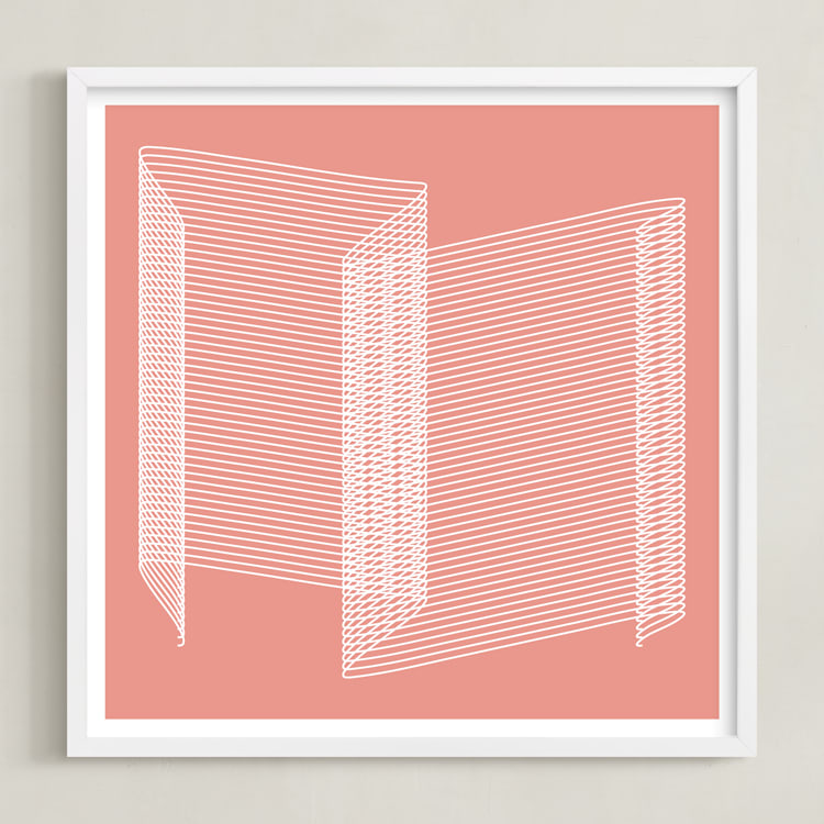 "pink and lines" - Art Print in coral pink by Marco Berrios - Framed