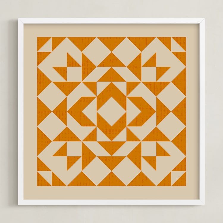 "Quilt" - Art Print in Tangerine by Beth Vassalo - Framed
