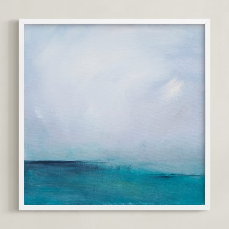 "Distant Island Pier" - Art Print in Soft Water by Julia Contacessi - Framed